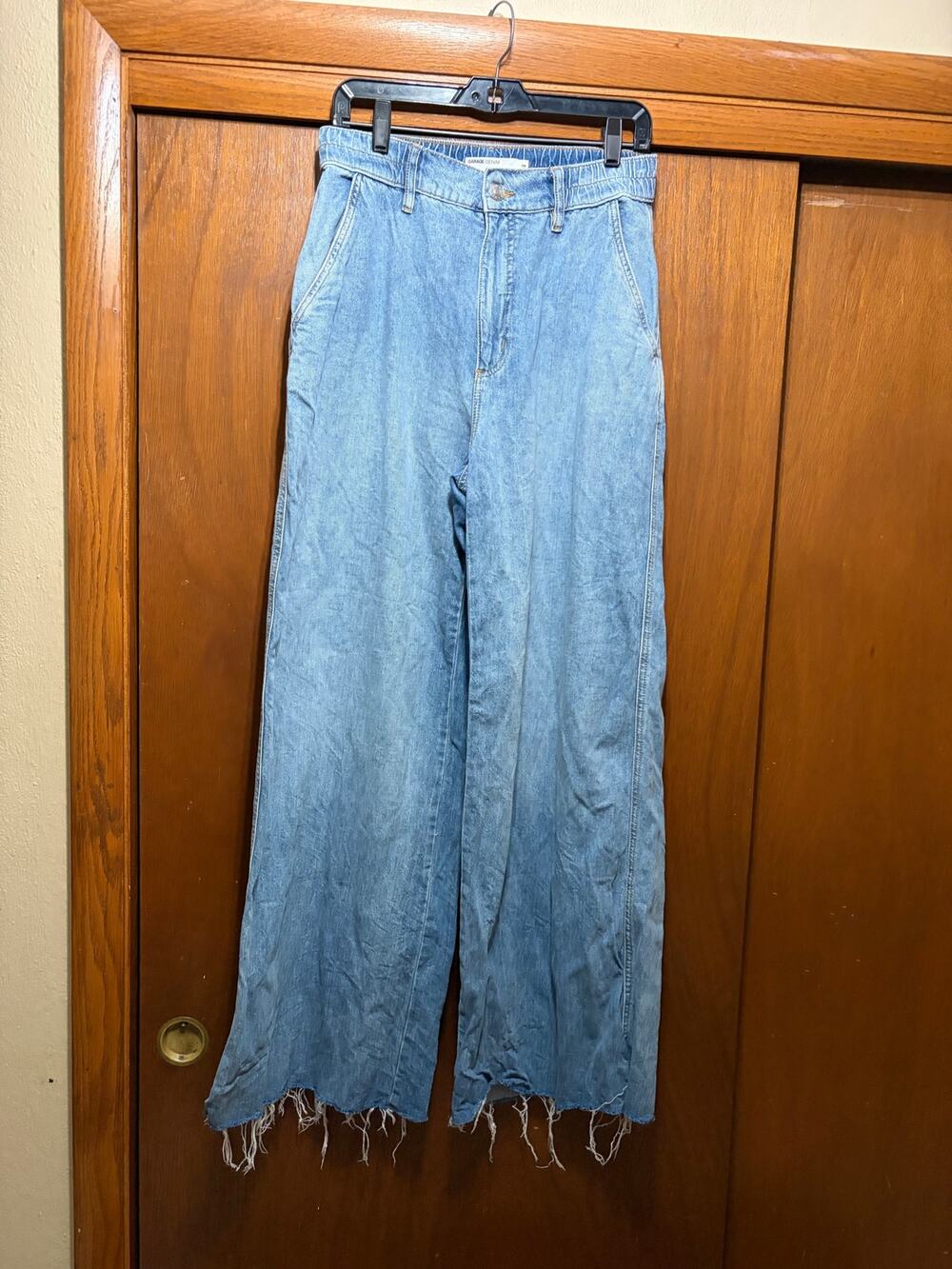 Garage Denim Women’s 9/29 Light Wash Wide Leg Jeans Raw Frayed Hem Y2K